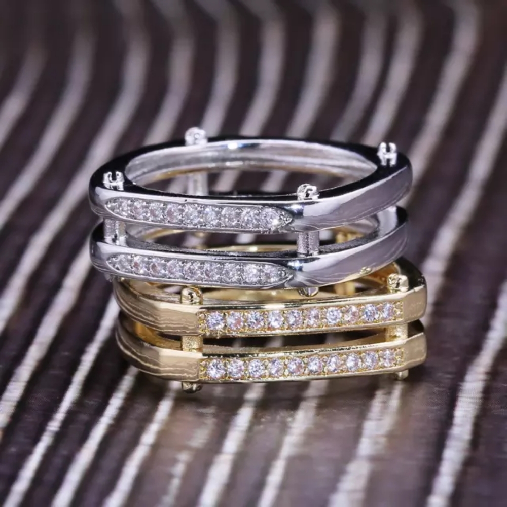 New Unisex 925 Silver Square Diamond Ring - Picture 5 of 8
